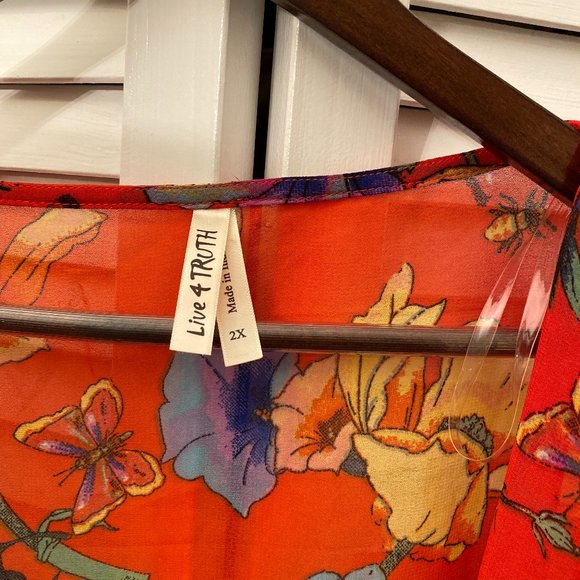 Live 4 Truth Kimono, orange red floral 2X - Picture 5 of 8